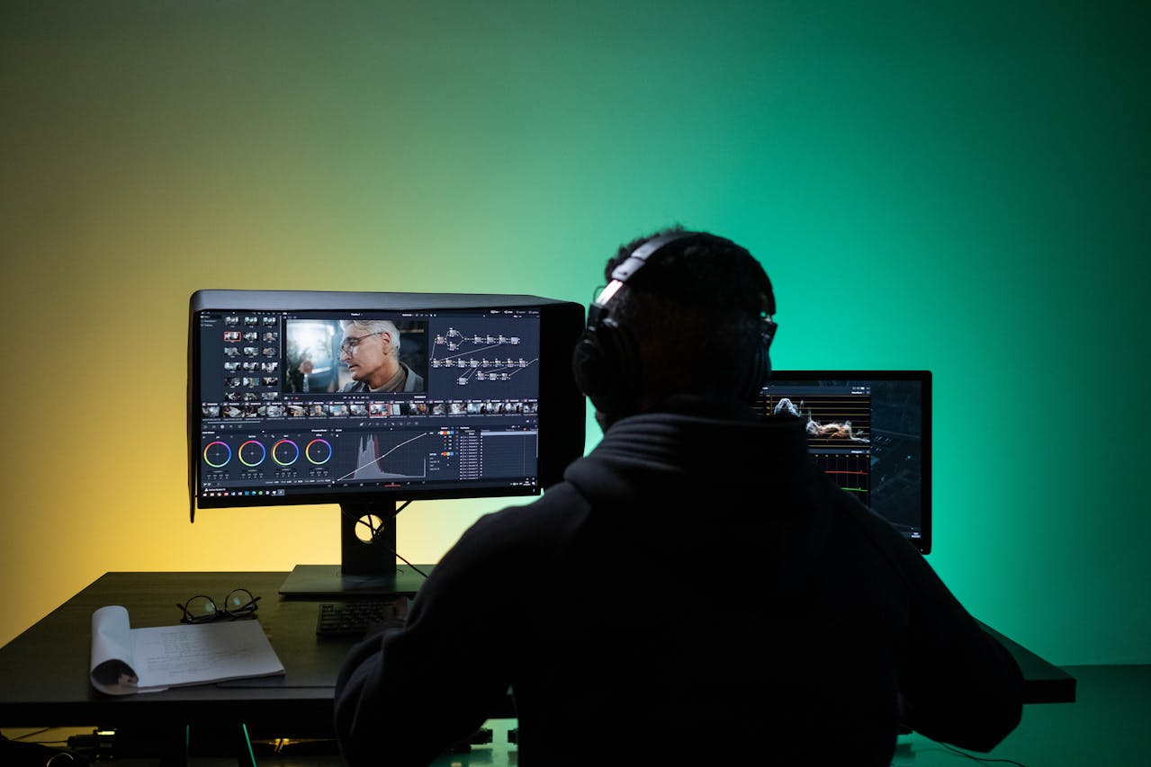 man in front of computer monitor