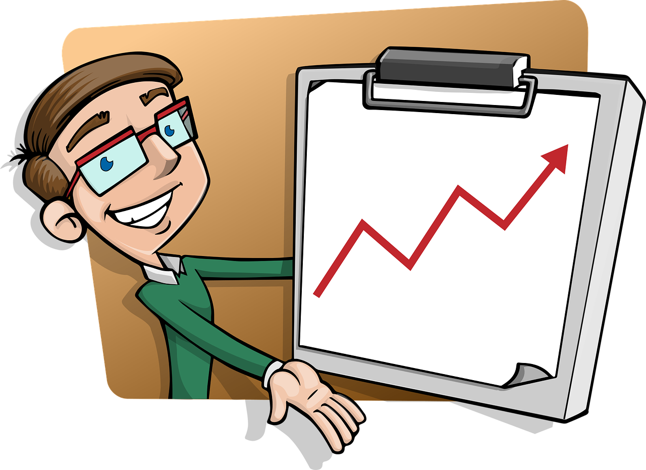 animated guy holding a chart with positive growth