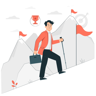 man with briefcase climbing a mountain