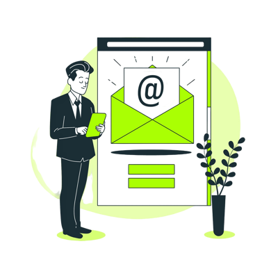 businessman looking at lime green email