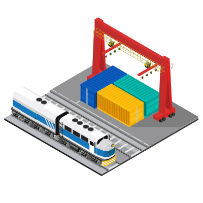 train next to port with containers