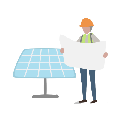 Man holding map in front of solar panel