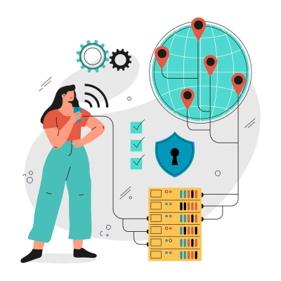 Woman looking at database network configurations