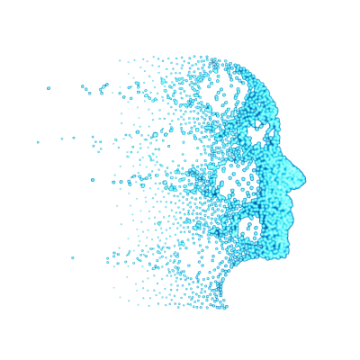 silhouette of human head with turquoise network superimposed over face